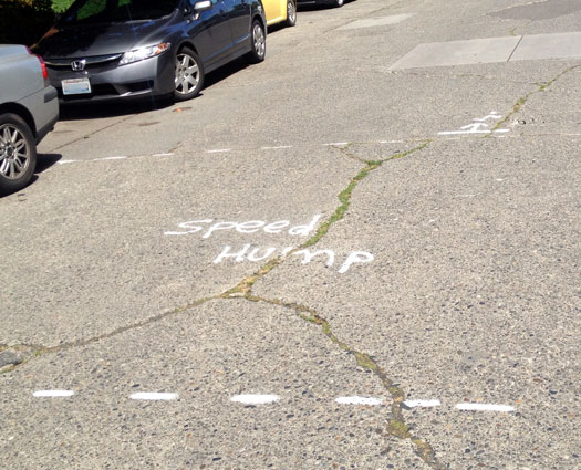 Speed hump markings on the Ballard Greenway